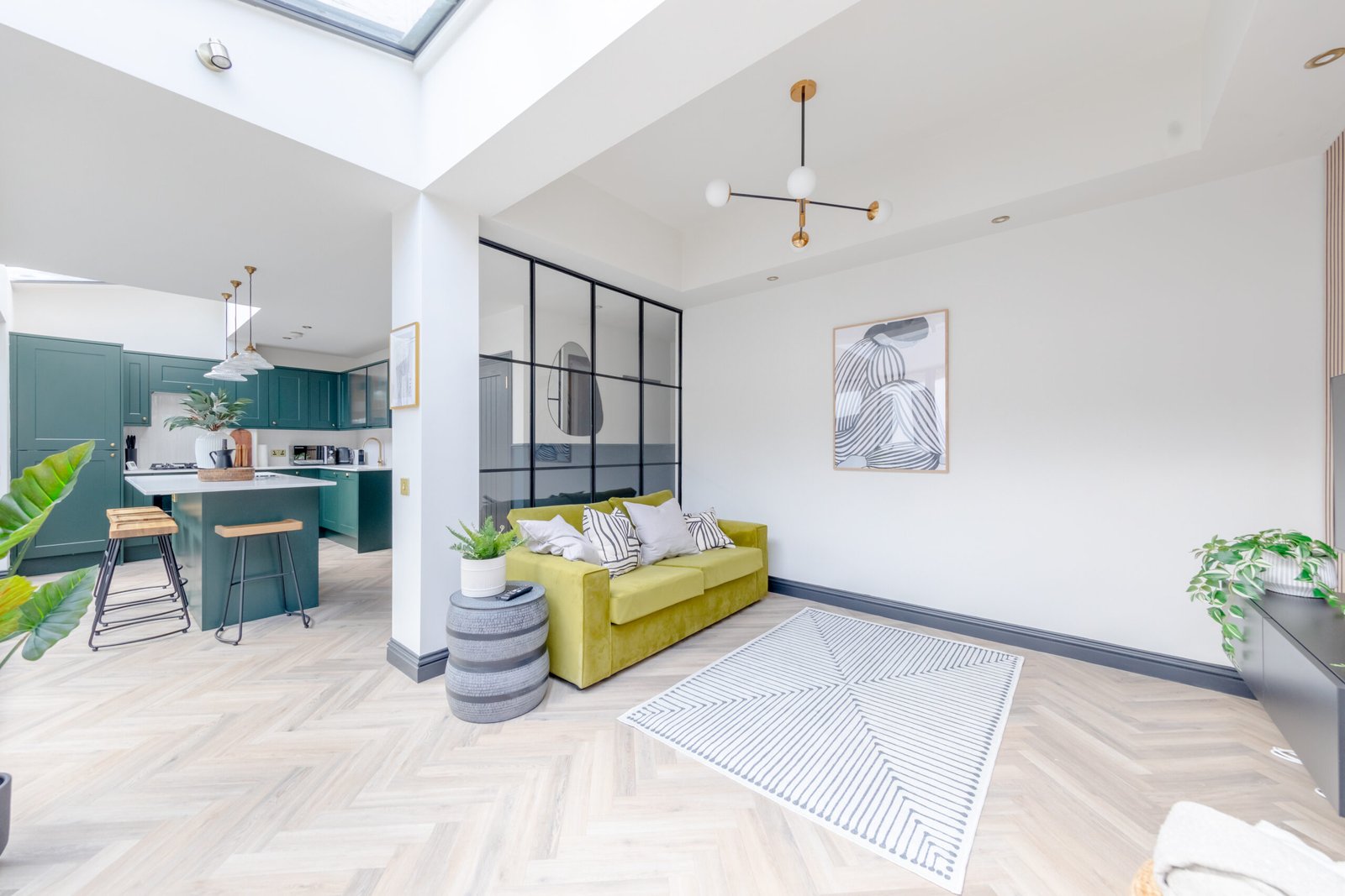 Wide angle photo of an Airbnb property showcasing the photographer's skills