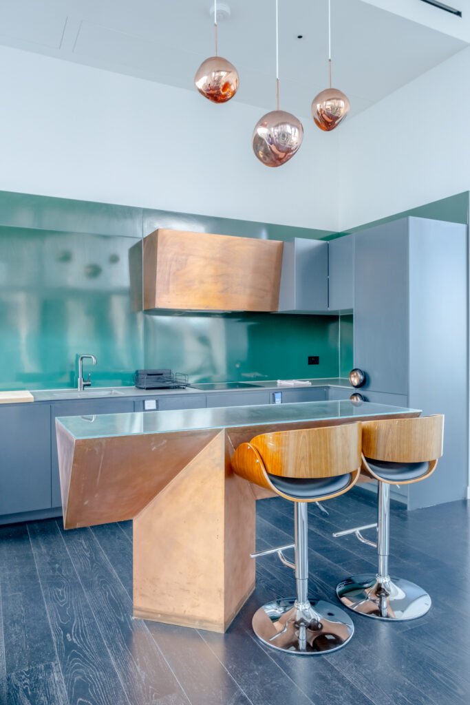 A colourful designed kitchen