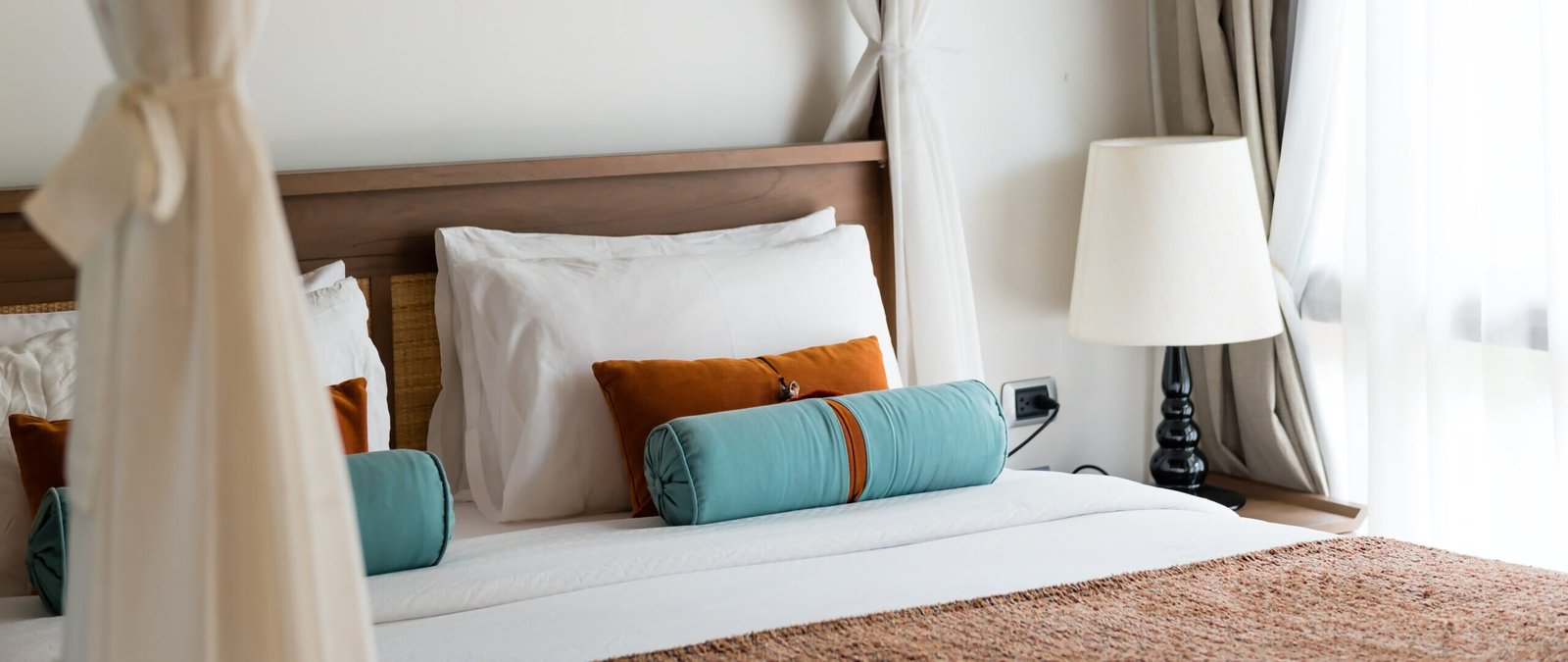 A bed in a hotel room. taken for hotel photography.